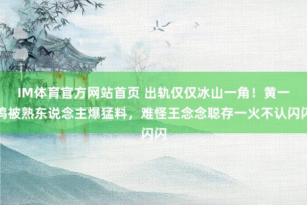 IM体育官方网站首页 出轨仅仅冰山一角！黄一鸣被熟东说念主爆猛料，难怪王念念聪存一火不认闪闪